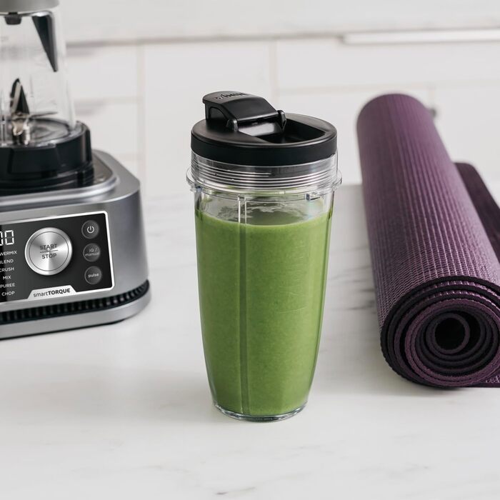 Блендер Ninja Foodi Power Nutri Mixer 3-в-1, 1200 Вт, автоматичні програми, для смузі, густих намазок і заморожених напоїв, 2,1 л глечик, 700 мл стакан і 400 мл чаша з Power-мішалкою, сріблястий, CB350EU