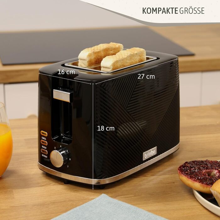 Тостер Briebe Elegance Brotor 2-слотовий, 7 режимів, розморожування, чорний