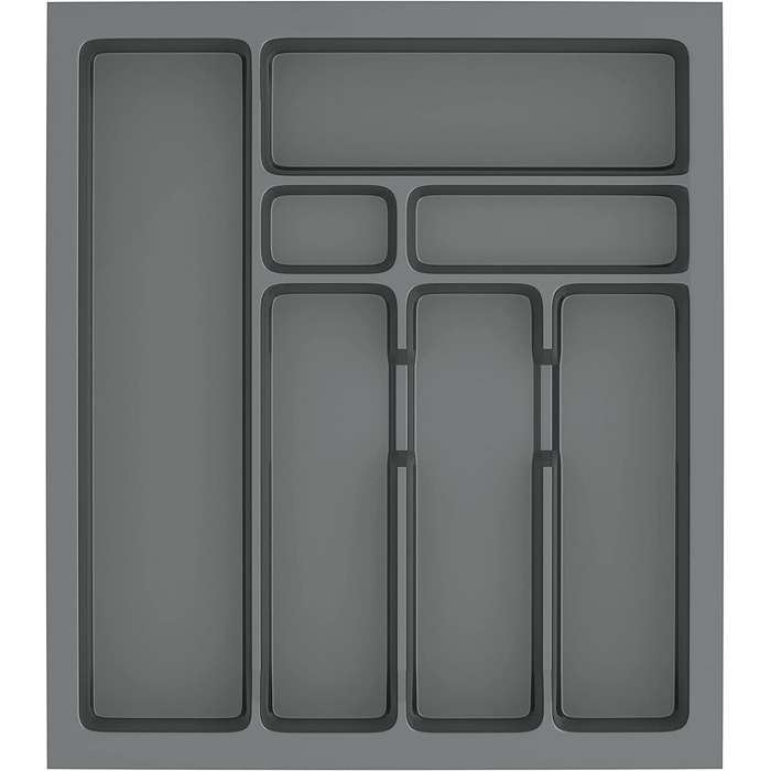 Лоток для столових приладів Sossai Divio, 43x49 см, 7 відділень, антрацит, для шухляд 50 см, обрізний, органайзер для кухні