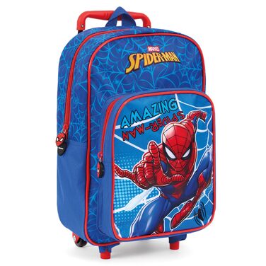 Дитячий рюкзак-тролей Marvel Spiderman для хлопчиків у дитячий садок на колесах, синьо-червоний, 40x24x15 см