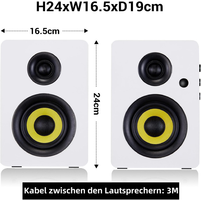 Sanyun SW206: 4-дюймові Hi-Fi акустичні колонки з режимом Studio, 80W, Bluetooth 5.4, USB DAC, для програвачів, TV, PC, MDF корпус, білі