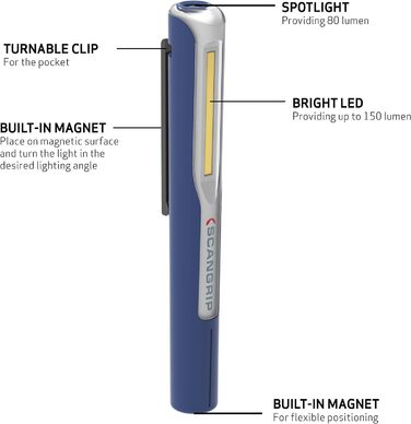 Акумуляторний LED ліхтар-ручка SCANGRIP MAG PEN 3, 15-150 лм, 5000K