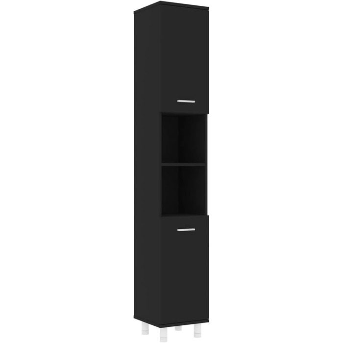 Шафа для ванної кімнати vidaXL, 6 відділень, 2 двері, чорна, 30x30x179 см, деревостружкова плита