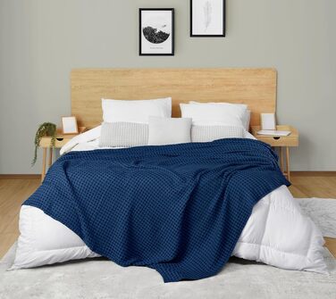 Вафельна ковдра Utopia Bedding з 100% бавовни, літня легка ковдра, 304x304 см, темно-синя (Marine)