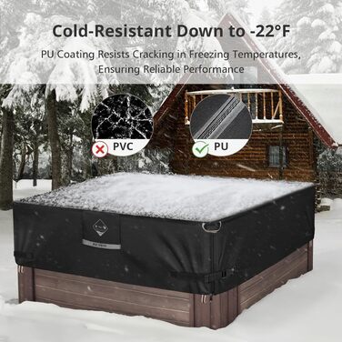 Зміцнений чохол для гідромасажного джакузі Whirlpool, квадратний, 215,9 x 215,9 см, чорний (висока міцність 1000N)