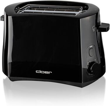 Тостер Cloer 3310 Cool-Wall 825 Вт, для 2 тостів, з підставкою для булочок, кришкою для крихт, функцією додаткового підйому, чорний