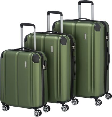 Набір валіз Travelite CITY L/M/S на 4 колесах, жорсткий корпус, TSA-замок, розширення (крім S), зелений, стійкий до подряпин