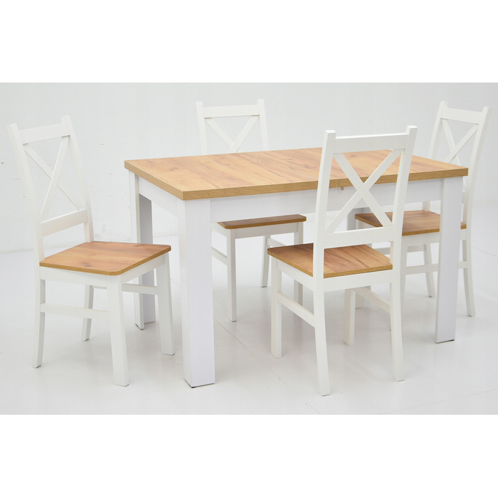Комплект: розкладний стіл 80x140/180 та 4 стільці Krzyżak, колір дуб крафт