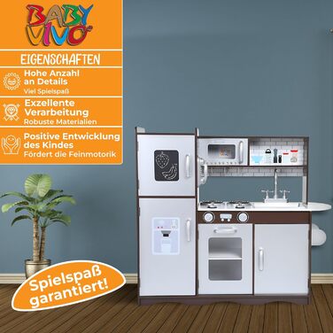 Дитяча ігрова кухня Baby Vivo Toni з дерева, іграшкова кухонька з дошкою для малювання, коричнева