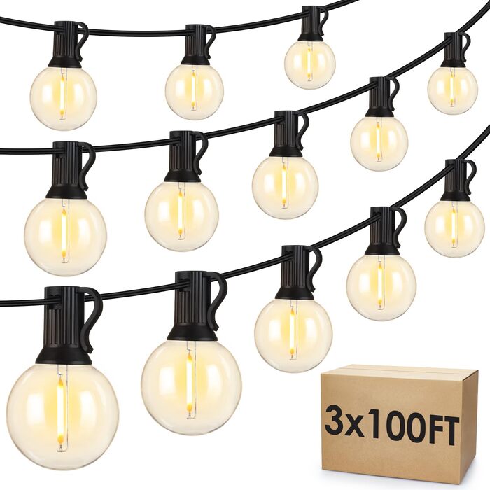 LED гірлянда Mlambert для вулиці 30м, димована, водонепроникна, G40, 53 лампочки 2700K, чорний кабель