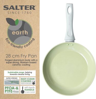 Сковорода Salter Earth 28 см, керамічна, антипригарна, без PFOA/PFAS/PTFE, для індукції, з бакелітовою ручкою, універсальна, легка у догляді
