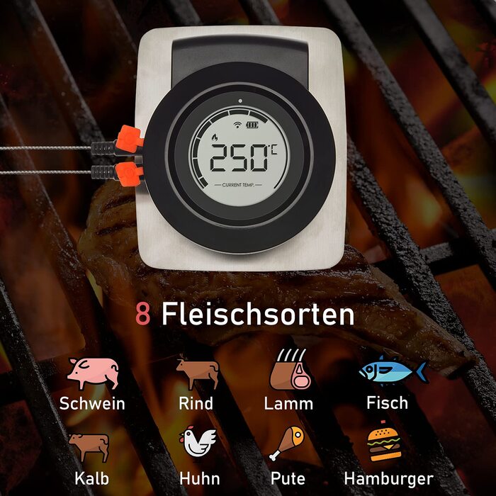 Бездротовий термометр для барбекю TFA Dostmann Smart Hyper BBQ з додатком, для гриля та коптильні, з щупами для м'яса, контроль температури, чорний