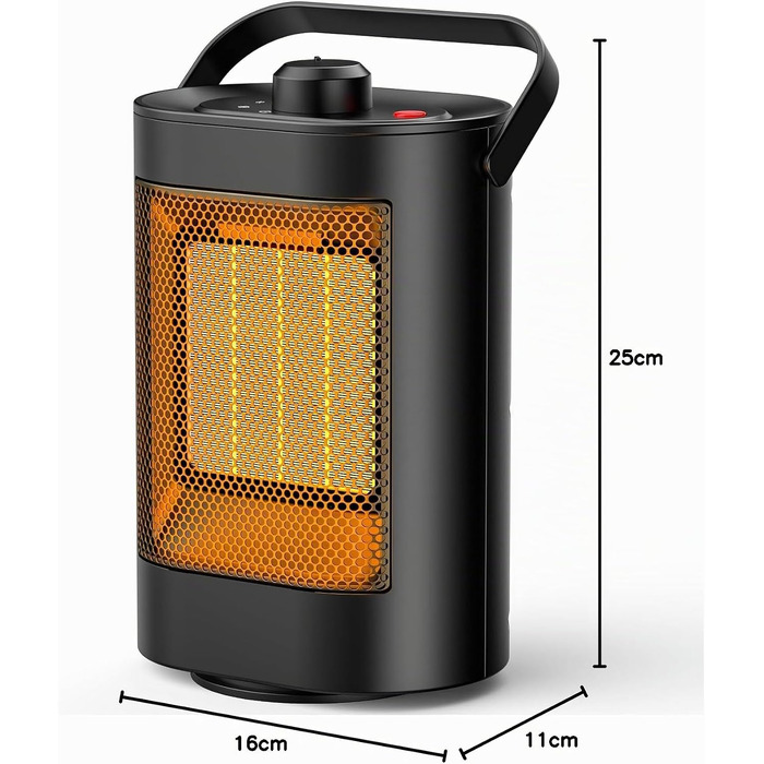 Керамічний електричний обігрівач YAZEKY 1500W — енергоощадний безшумний тепловентилятор з 3 режимами швидкості, захистом від перегріву та перекидання, для ванної, офісу та спальні, чорний