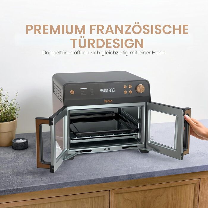 Мультипіч Ninja French Door Premier Air Fry Oven 10-в-1, 20.3 л, з кошиком для фритюрниці 5 л та аксесуарами, чорна, FO101BK
