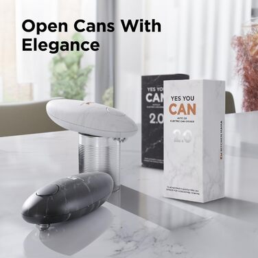 Електричний відкривач консерв Kitchen Mama 2.0: автоматичний, бездротовий, з гладкою кромкою, для безпечного відкривання, працює від батарейок (мармуровий чорний)