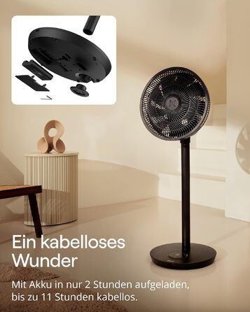 Duux Whisper Flex 2 Smart Вентилятор: тихий (13 дБ), нічний режим, таймер, регульована висота (54-92 см), енергоефективний, з Wi-Fi та пультом (чорний, з акумулятором)