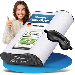 Ергономічна подушка для шиї Sleep Good з ефектом пам'яті (Memory Foam), регульована по висоті, для сну на боці та спині, зі знімним чохлом