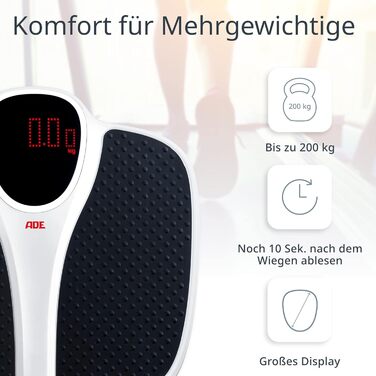 Цифрова вага для людей ADE до 200 кг, широка протиковзка платформа, великий дисплей, професійна вага для ванної кімнати