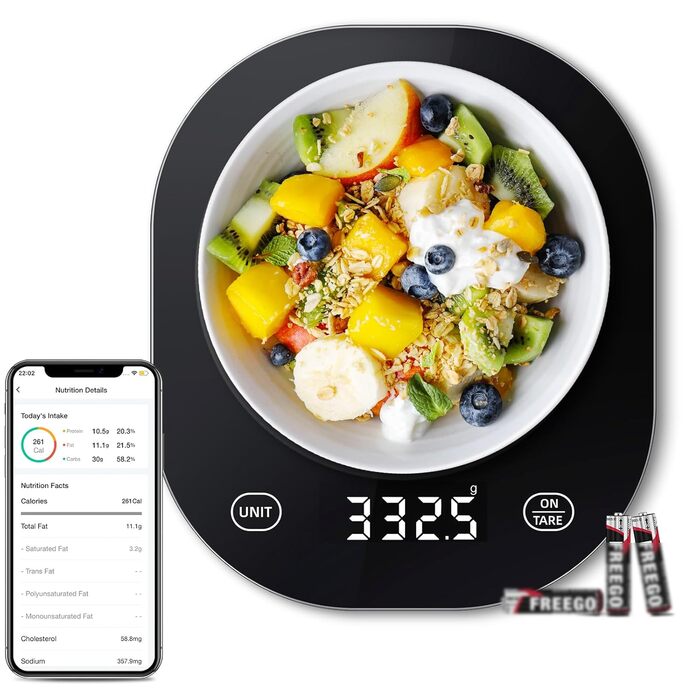 Цифрові кухонні ваги arboleaf 10 кг/0,5 г, чорні, Bluetooth з додатком, аналізом поживних речовин, тарою, LED-дисплеєм, з загартованого скла 3 мм