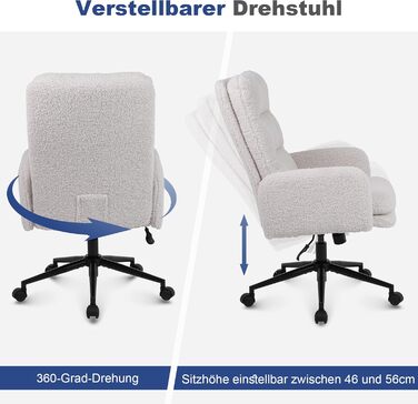 Крісло для робочого столу Youhauchair з кашеміру, ергономічне офісне крісло з високою спинкою, зручне крісло для туалету, поворотне крісло з регульованою висотою, кремове крісло з високою спинкою з кашеміру