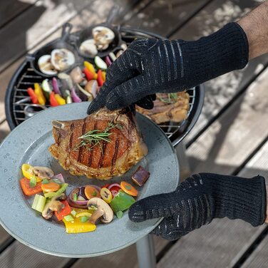 Преміум термостійкі рукавички для грилю та духовки AMZBBQ, до 500°C, з арамідної тканини, вогнестійкі, 3 розміри (S-XL), чорні, розмір S