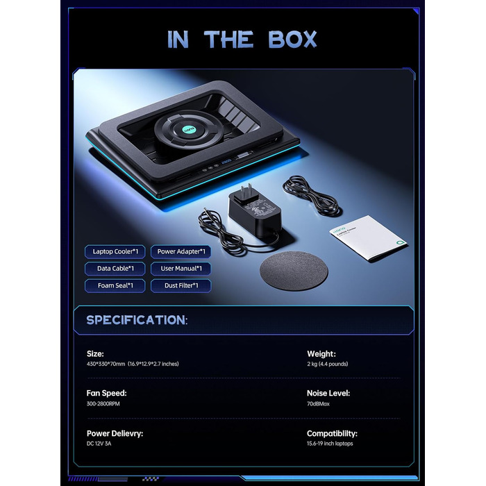 Ігровий охолоджувач для ноутбука Ilano RGB Cooling Pad з підсвіткою