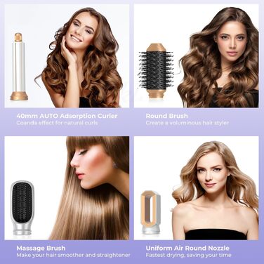 Airstyler 5 в 1 1000W Warmluftbürste набір для укладки волосся: фен-щітка, випрямляч, плойка, насадки для локонів та сушіння