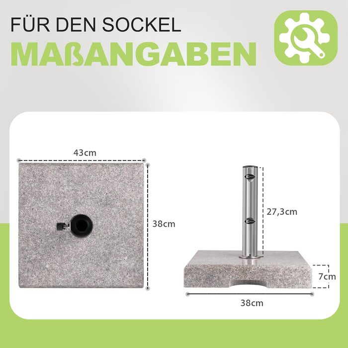 Стійка для парасольки Sunula Granit для балкона та саду, гранітна база 45x22.5 см (30 кг), під трубу 22-38 мм