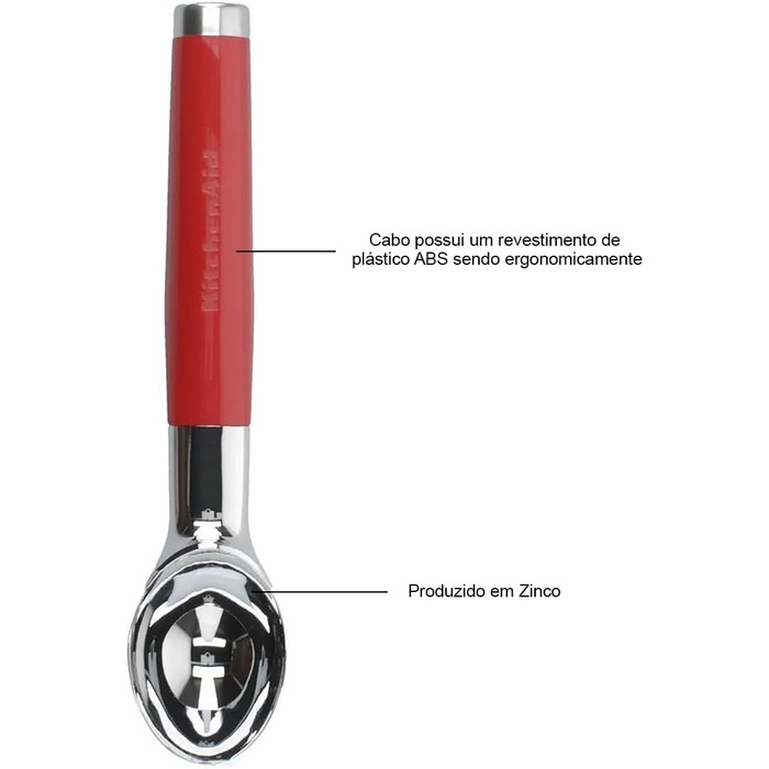 Ложка для морозива KitchenAid Eisportionierer, червона (Empire Red), нержавіюча сталь, для тіста, для мийки посуду