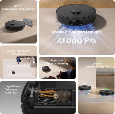 Робот-пилосос з функцією вологого прибирання Dreame L10s Pro Gen3, потужність 13000 Па, система DuoScrub, підйом мопів 7 мм, акумулятор 5200 мАг, чорний