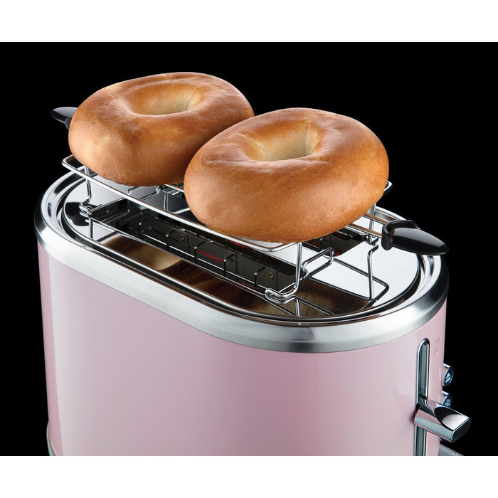 Тостер Russell Hobbs Hanley на 2 тости, рожевий - 6 режимів, розморожування, підігрів, широкі слоти, підставка для булочок