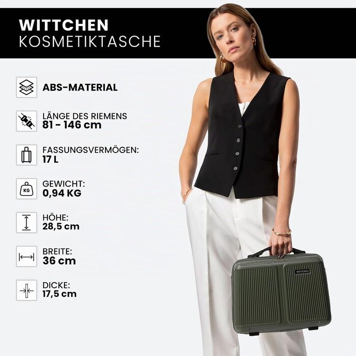 Валіза велика Wittchen Stripes Line XL (76.5x50x29 см) — Жорстка пластикова валіза-тролей ABS 96 л, 4 колеса 360°, кодовий замок, колір Khaki (з косметичкою S)