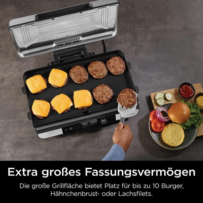 Ninja Sizzle Pro XL: гриль та плоча для дому з антипригарним покриттям, збірний, з піддоном для жиру та рецептами, срібно-чорний, GX101EU XL
