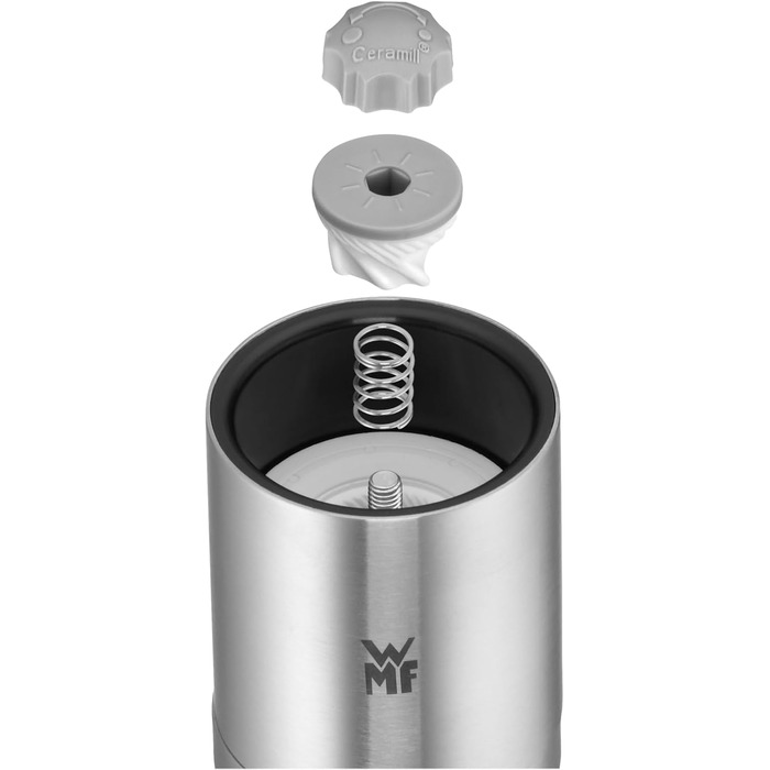 Набір млинків для солі та перцю WMF De Luxe, 2 шт., керамічний механізм, нержавіюча сталь Cromargan та скло, регулювання помолу