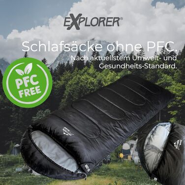 Зимовий спальний мішок-ковдра EXPLORER EF-200 XXL (-18°C / +3°C), 220x80 см, 400GSM для кемпінгу, трекінгу та подорожей, чорний