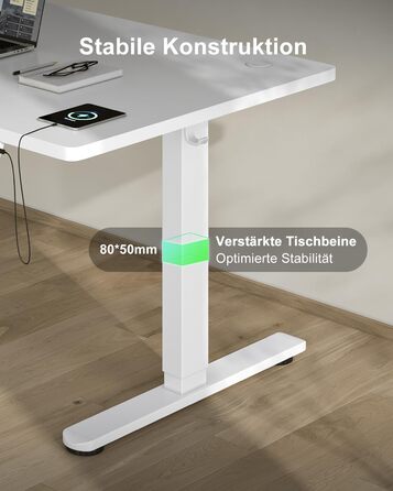Електричний стіл Devoko з регулюванням висоти 200x80 см, білий, з USB-C зарядкою та органайзером для кабелів