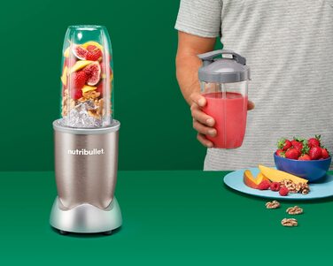 Електричний блендер Nutribullet Pro 900, 900 Вт, 900 мл, 710 мл, шампань, з подрібнювачем, для смузі, багатофункціональний, комплект з 7 аксесуарами (NB910CP)