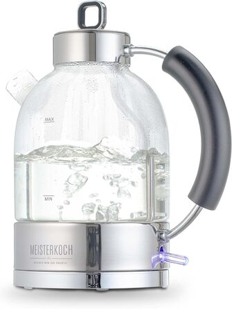 Електричний скляний чайник Meisterkoch WK-161G, 1,6 л, з фільтром від накипу, індикатором рівня води, захистом від перегріву, автоматичним вимкненням, 2200 Вт, BPA Free