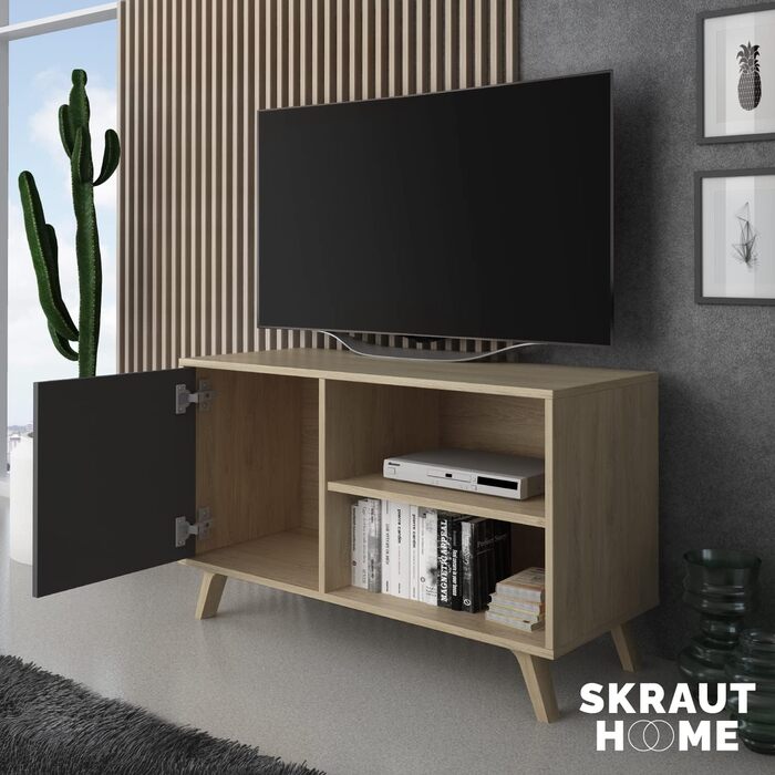 ТВ-тумба Skraut Home Wind 100 Puccini для вітальні, 57x95x40 см, сіра, для телевізора 32/40 дюймів, флігельні двері Puccini