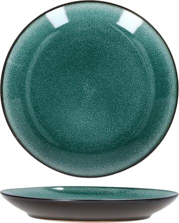 MamboCat Кавовий сервіс 18 предметів Green Reactive Glaze для 6 осіб. Керамічний набір ручної роботи з ефектом м'ятиного кольору та мідною окантовкою (6 чашок, 6 тарілок, 6 десертних тарілок).