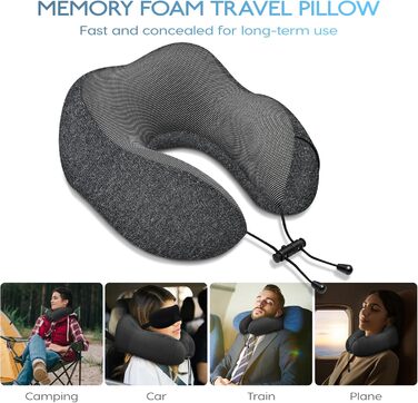 Подушка під шию для подорожей з ефектом пам'яті (Memory Foam) з 3D-маскою для сну та берушами, сіра