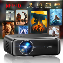 Проектор WiMiUS 1100 ANSI з 4K, Dolby Audio, WiFi 6, Bluetooth та Автофокусом для Домашнього Кінотеатру та Відкритих Подій (Android/iPhone)
