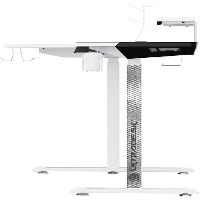 Ігровий стіл ULTRADESK Winger RGB LED L-подібний, електричний підйомний стіл для комп'ютера, білий, 155x111x60 см (лівий)