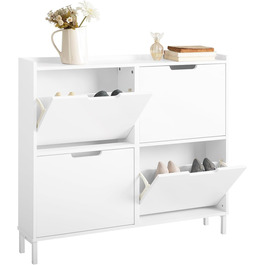 Шафа для взуття SoBuy FSR100-W з 4 дверцятами, 8 полицями, 100x91x19 см, біла