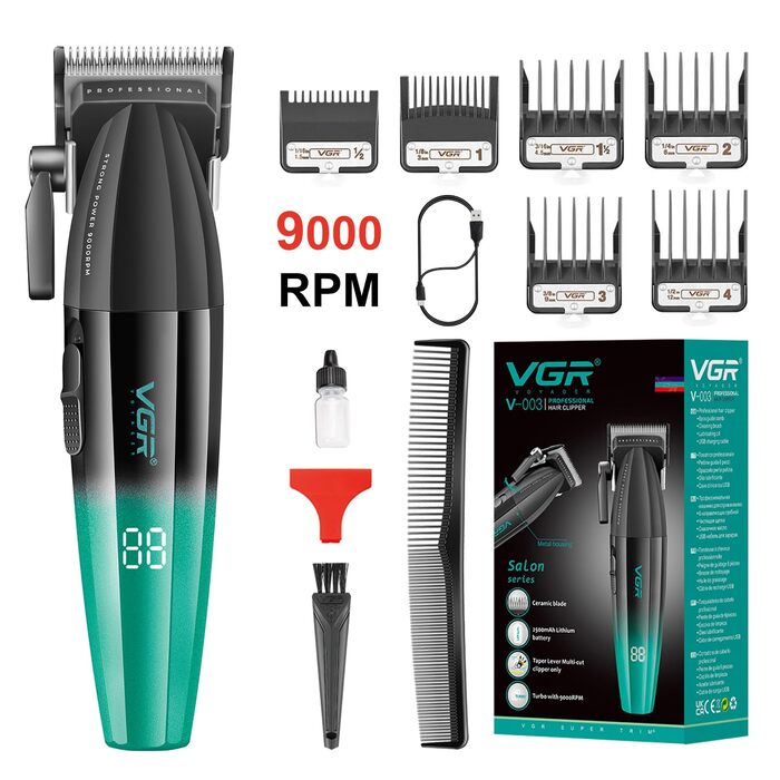 Машинка для стрижки волосся VGR 003 Fresh Fade Professional: акумуляторна, професійна, з LED-дисплеєм, зелена
