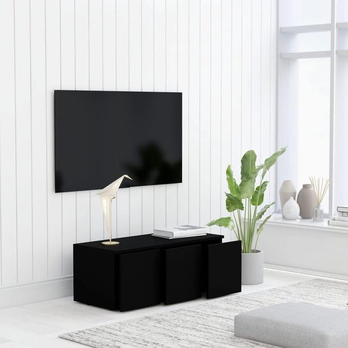 vidaXL ТВ тумба з 3 шухлядами, чорна, 80x34x30 см, ДСП