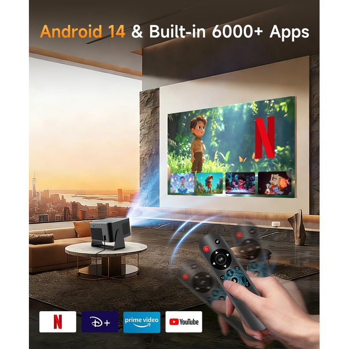 Magcubic Mini Beamer 4K/8K Android 14: Портативний проектор 1080P, 600 ANSI, WiFi 6, Bluetooth 5.4, Автофокус, 180° поворот, 12W динамік для дому та вулиці (HY350 Max)