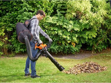 Black+Decker 3-в-1 електропристрій для прибирання листя BEBLV301 (3000 Вт) з подрібнювачем, решетом та мішком-рюкзаком 72л - висока швидкість видуву та регульована потужність всмоктування