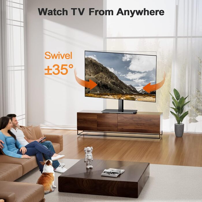 Підставка для телевізора Perlegear, поворотна, для 37-70 дюймів, універсальна, регульована по висоті, для пласких і вигнутих екранів, макс. 45 кг, VESA 600x400 мм