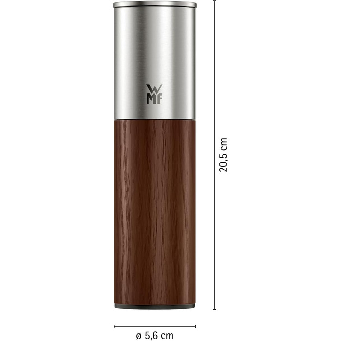 Мельниця для спецій WMF Nature Pro – соляна та перечна мельниця з керамічним механізмом, регульованим ступенем помелу, легко заповнюється, кришкою для захисту аромату, довговічний нержавіючий сталь та дерево, ручна (темно-коричнева)